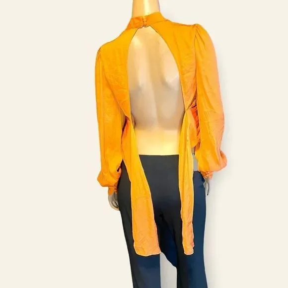 XS Free People Piper Backless Crop, Long Sleeve in Mango/ Dusty Orange - Picture 11 of 16